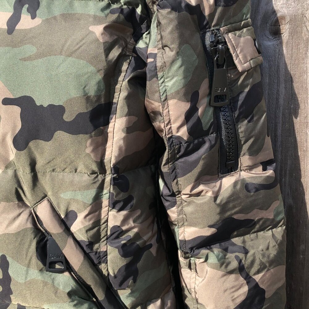 SAM. Medium Camo Jacket Puffer Down Bomber Freestyle Zip Quilted Green Brown Tan - Picture 12 of 16
